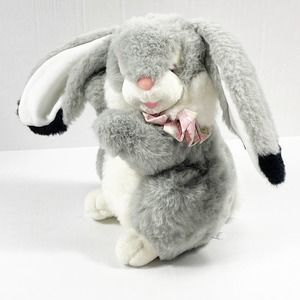 Vintage Gray White Bunny Rabbit Plush Long Floppy Ears A&A Plush Pepper Pals 13"